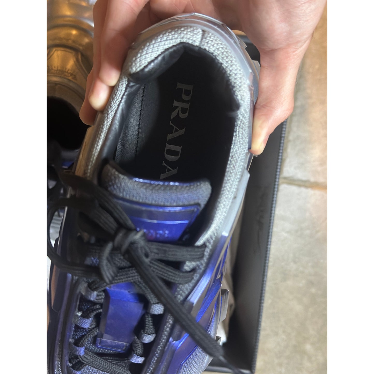 Size 10 - Prada Cloudbust Thunder Knit Anthracite Royal Blue