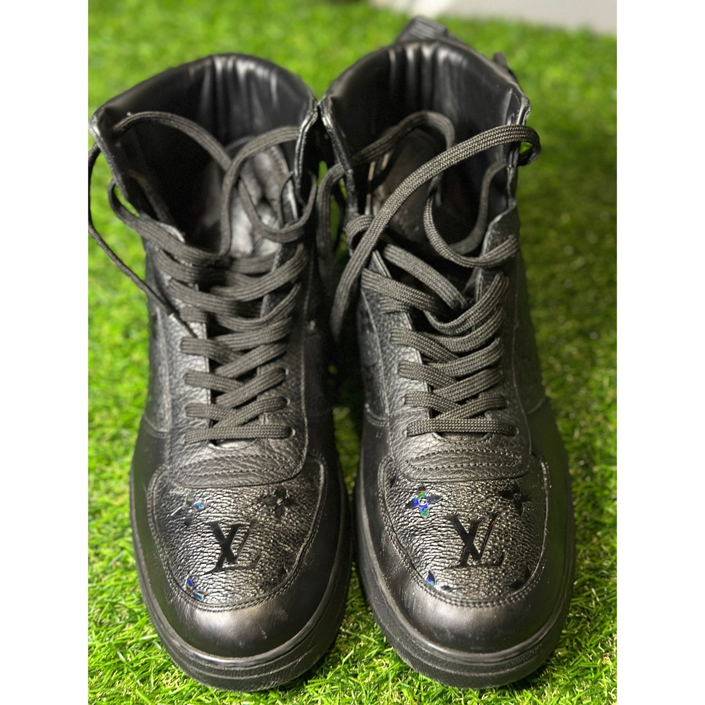 Louis Vuitton Black Rivioli High-Top Monogram Sneakers