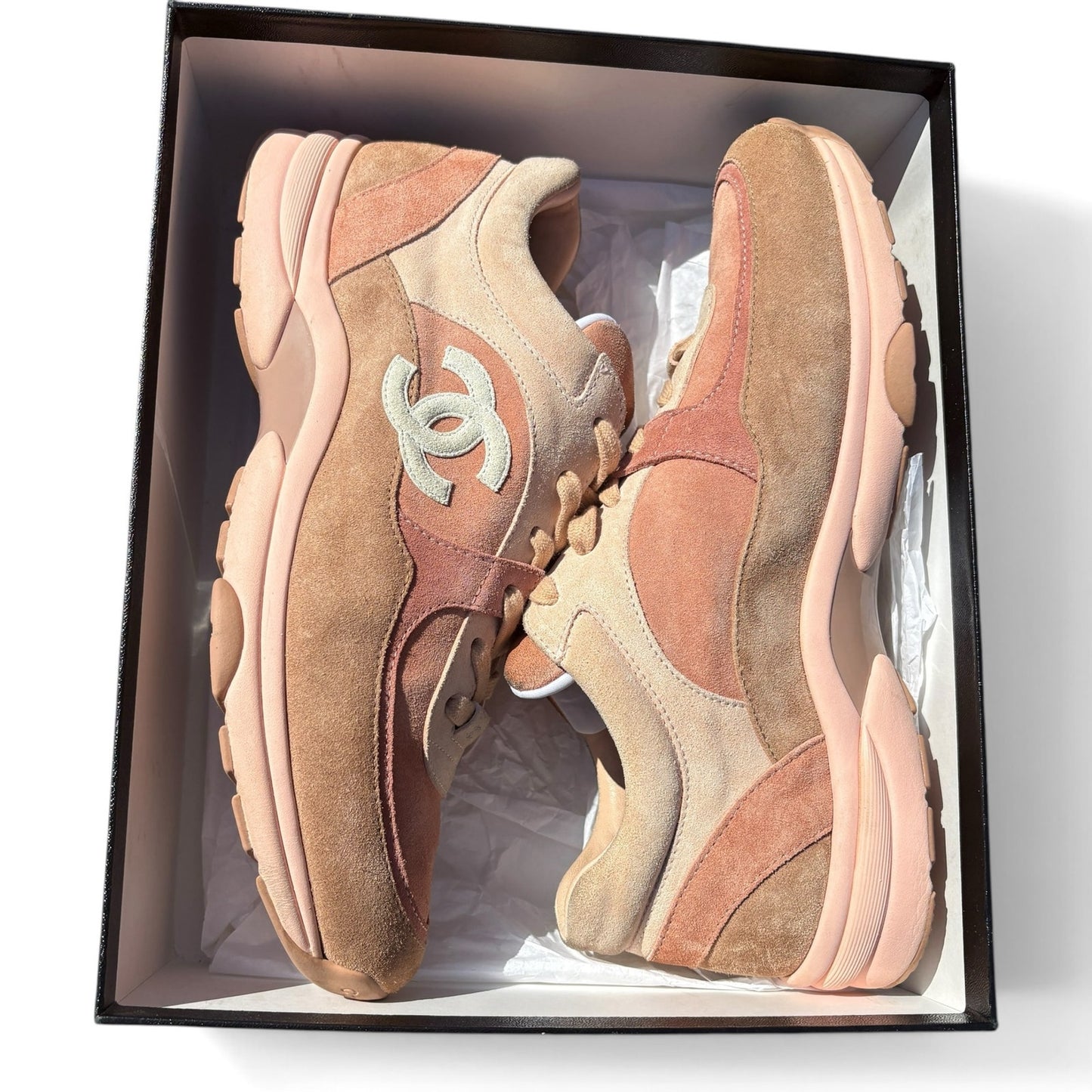 Chanel Nylon Lambskin Suede Calfskin CC Pink Pastel Sneakers