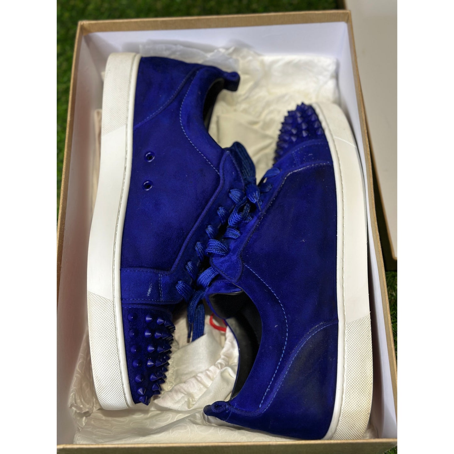 Christian Louboutin Blue Suede Low Top Sneakers | 12.5US