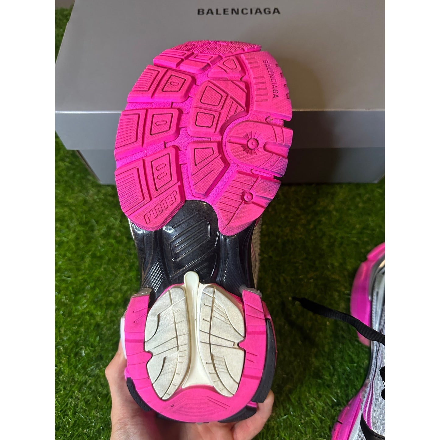 Balenciaga Women's Runner Sneaker in Silver/black/neon-pink