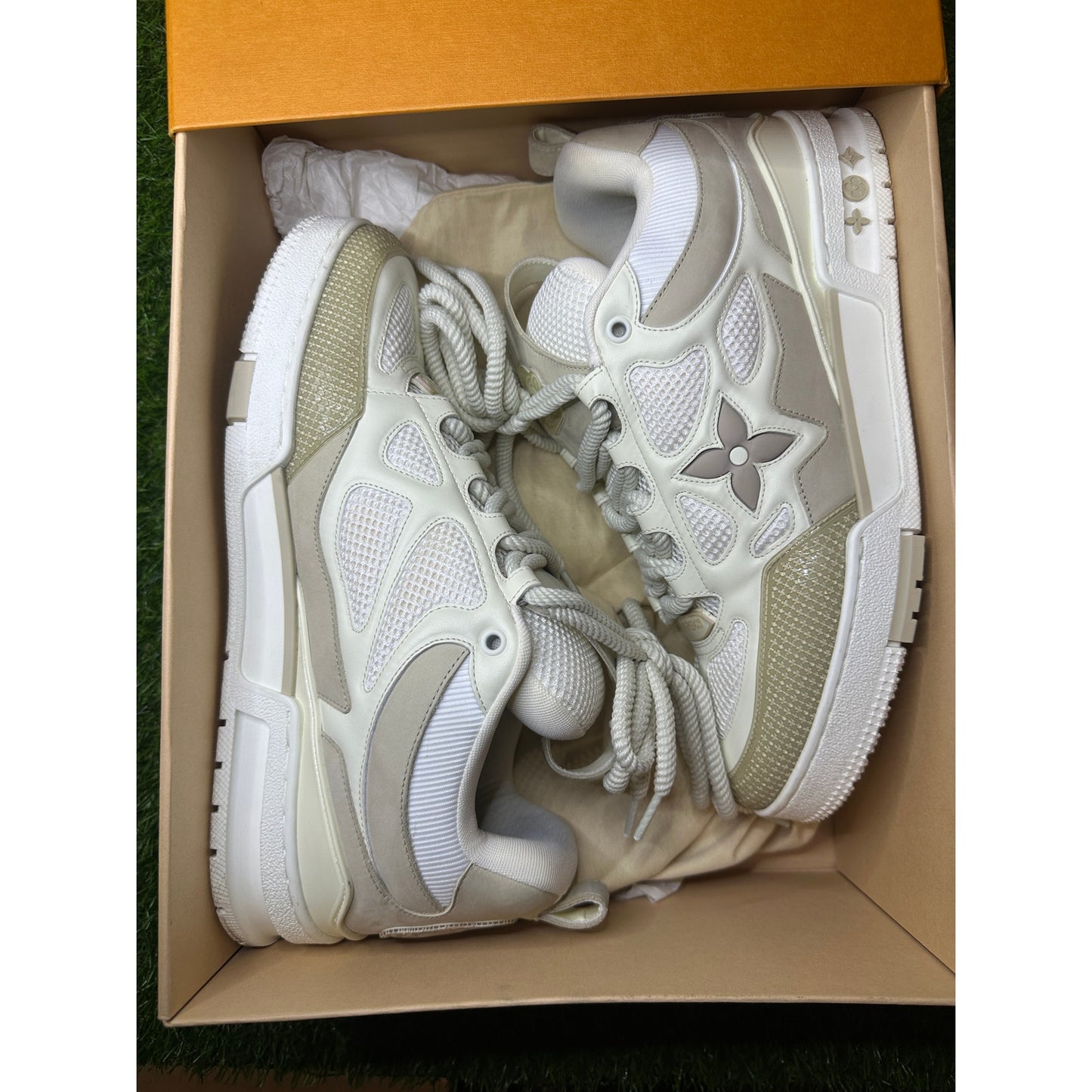 Louis Vuitton LV Skate Sneakers Beige White Leather Suede