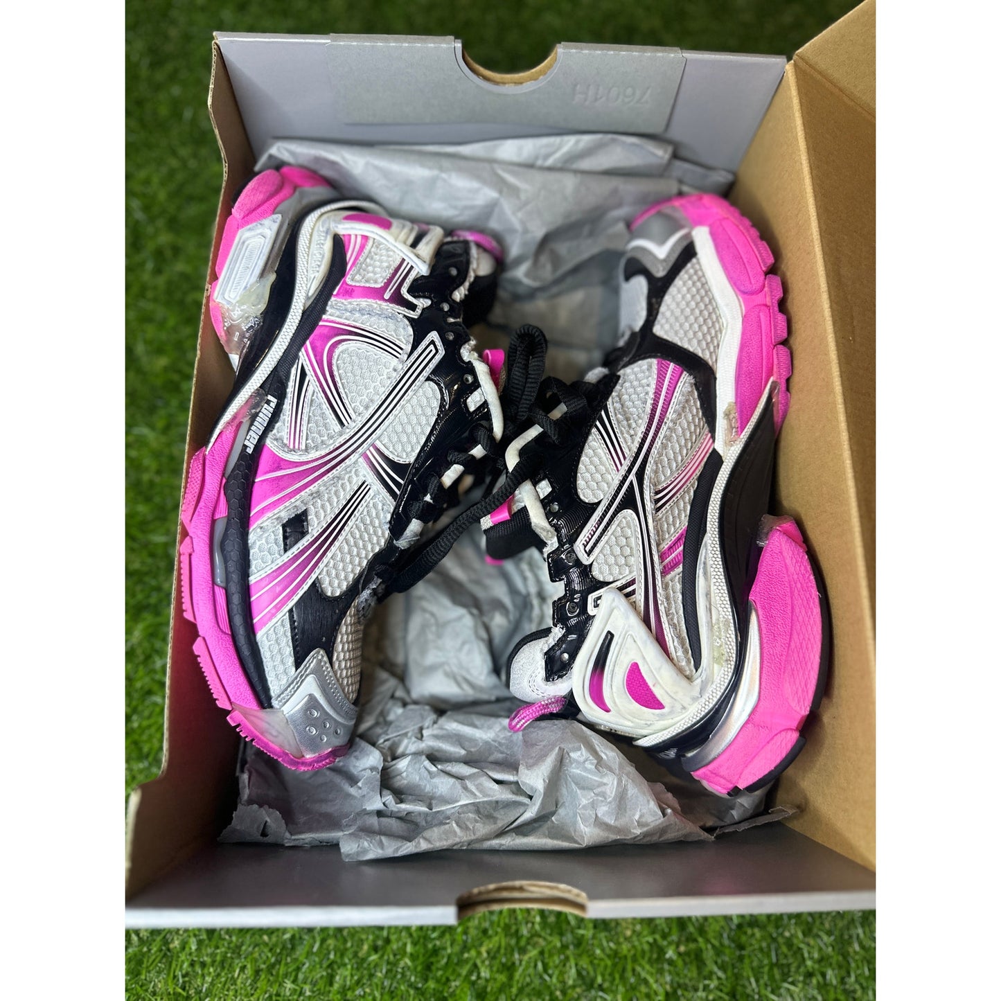 Balenciaga Women's Runner Sneaker in Silver/black/neon-pink