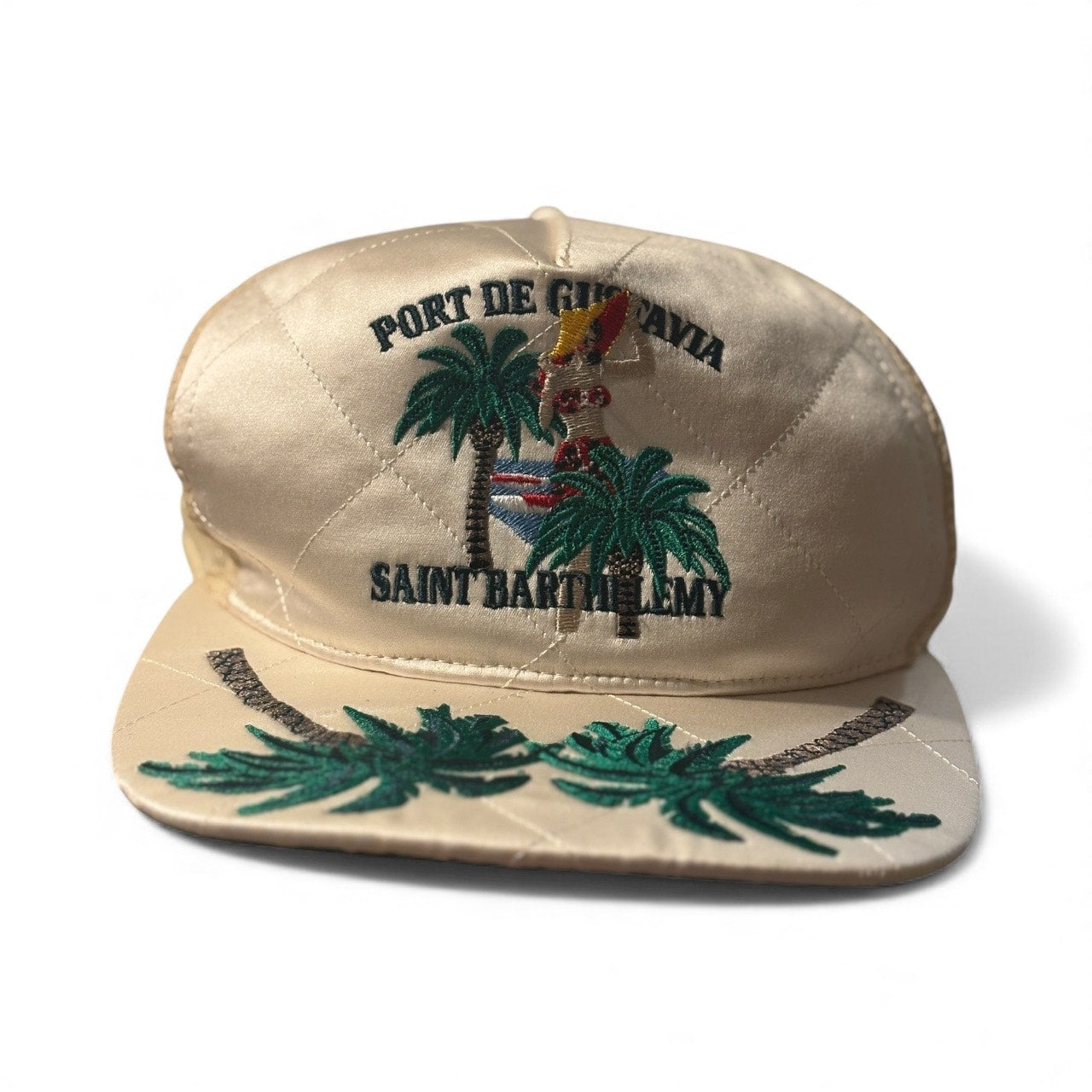 Adult RHUDE Palm Tree Quilted Satin Trucker Cap Hat Ivory