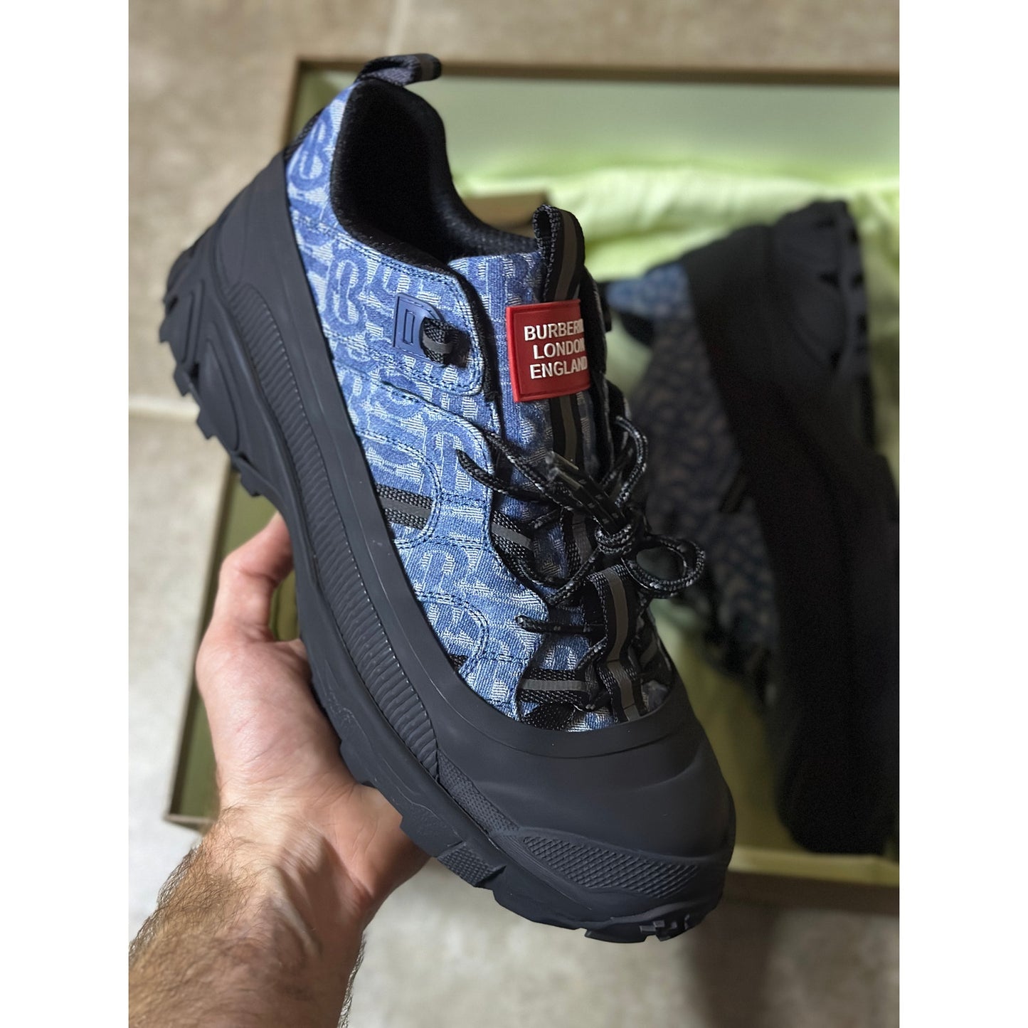 Burberry Arthur Monogram Print Sneaker Blue | Size 11US