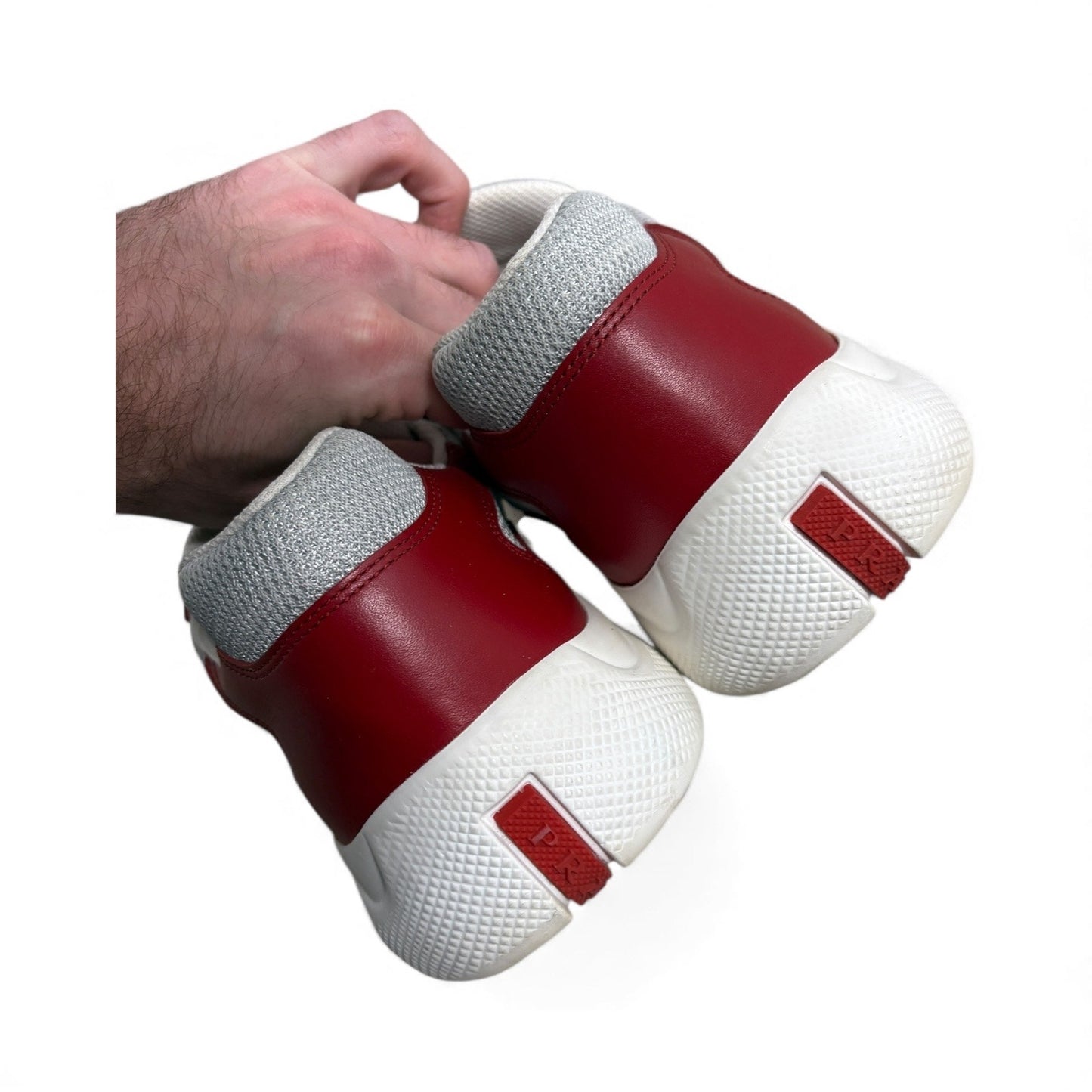 Prada America’s Cup Red / Grey Leather Sneakers | Size 11UK