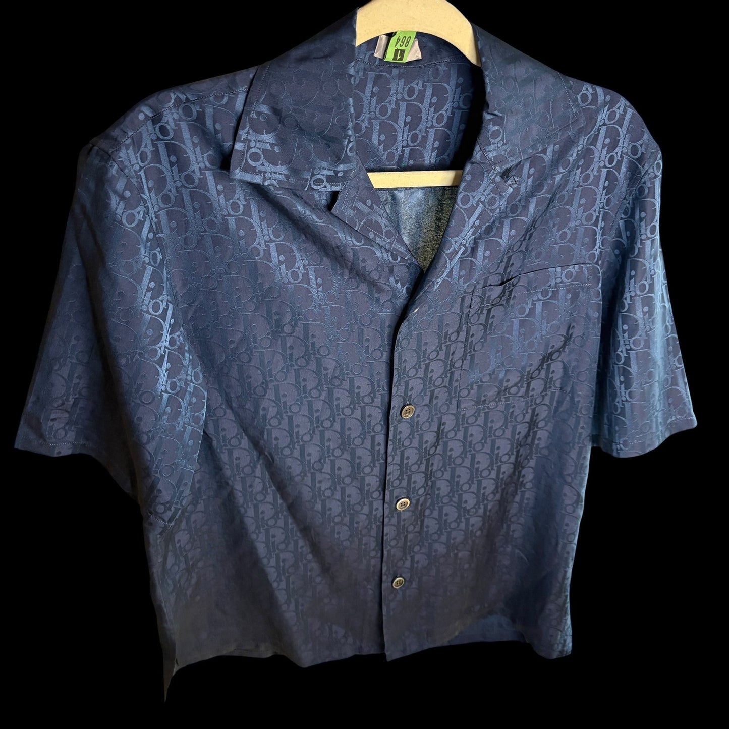 Dior Oblique Blue Silk Cotton Short Sleeve Buttonup Shirt 37