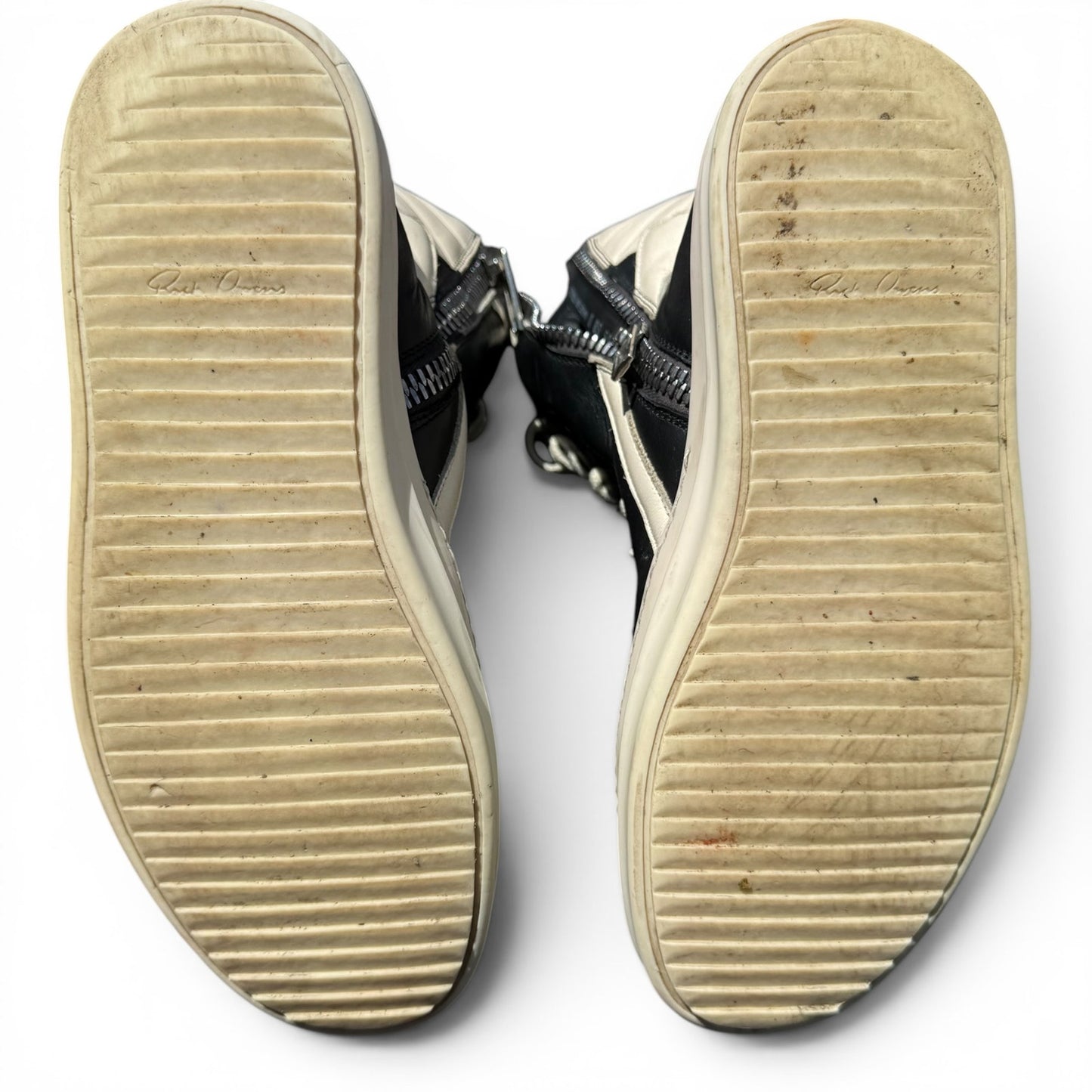 RICK OWENS Black & Off-White Geobasket Sneakers | Size 38EU