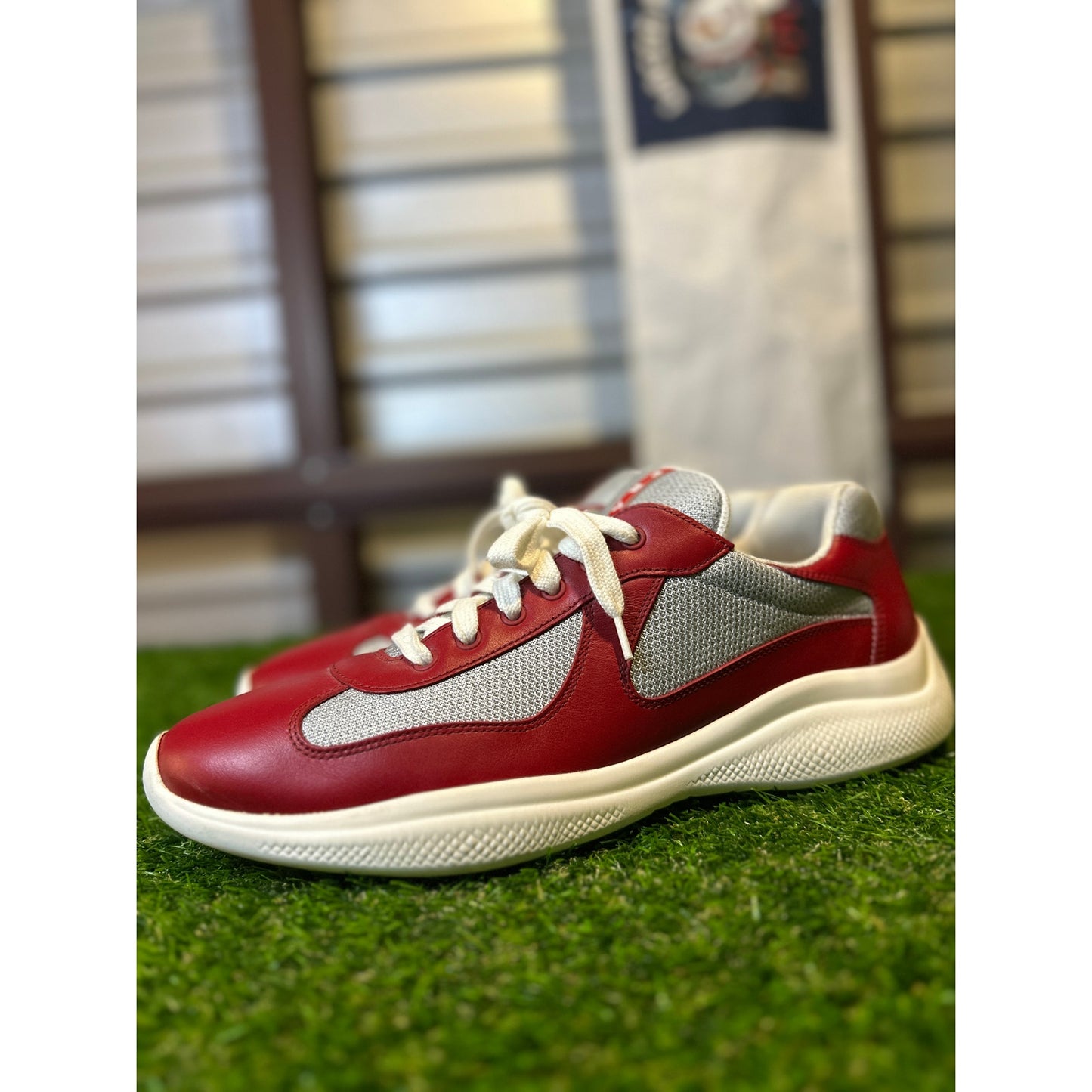 Prada America's Cup Red Leather Sneakers | Size 11UK / 12US