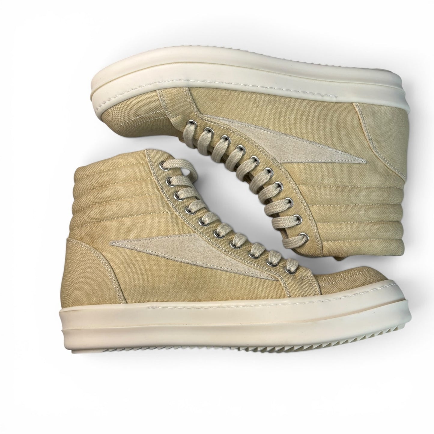 Rick Owens Beige & White Vintage High Top Sneakers | Size 45