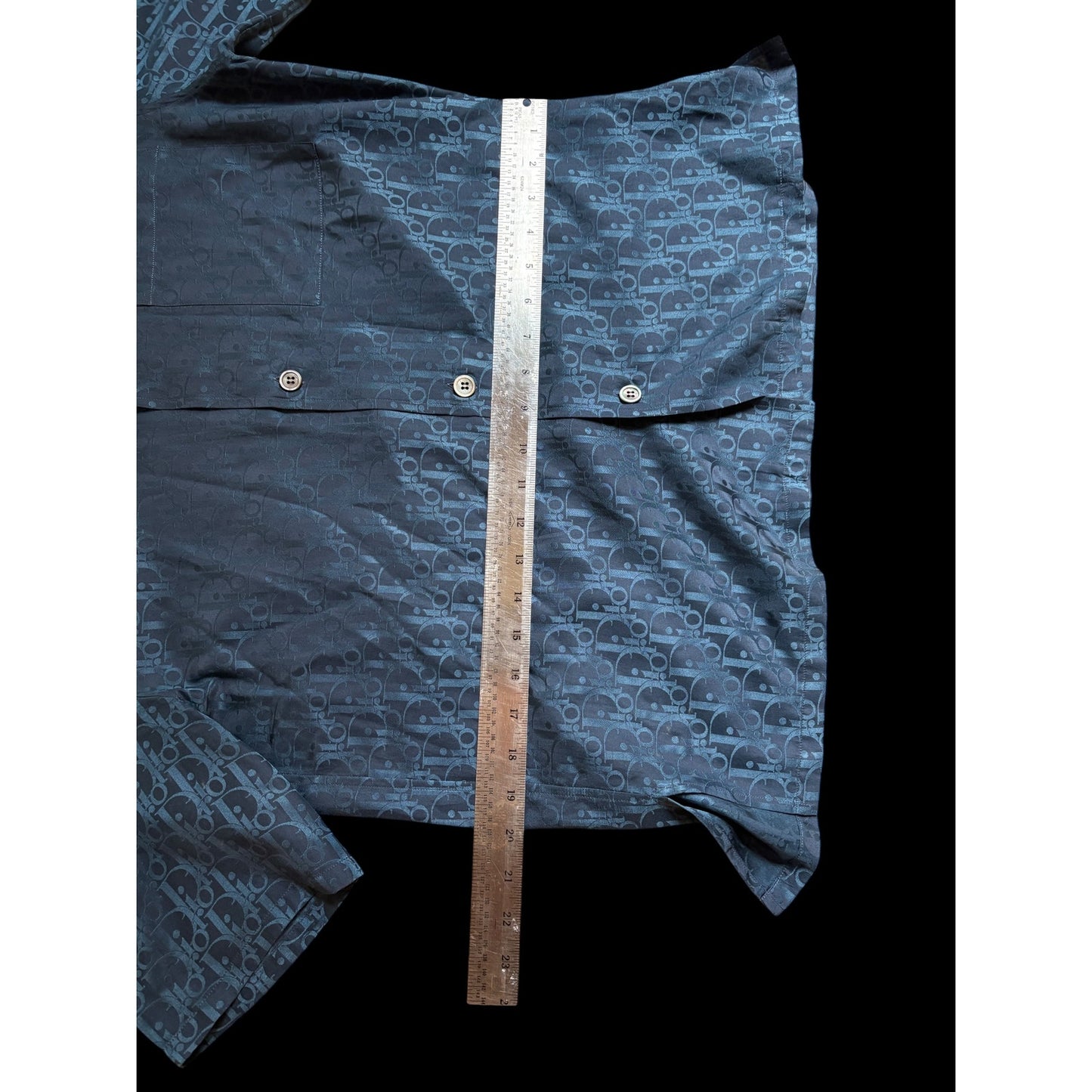 Dior Oblique Blue Silk Cotton Short Sleeve Buttonup Shirt 37