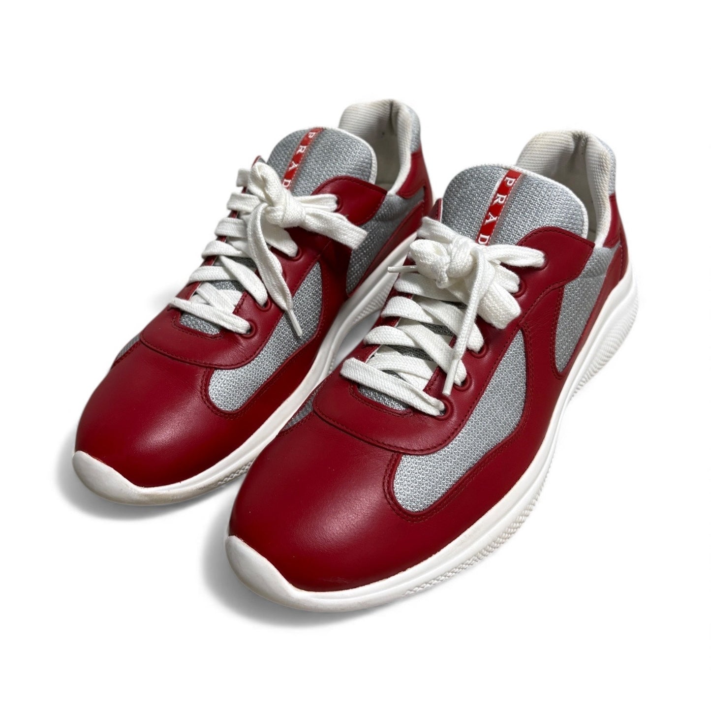 Prada America’s Cup Red / Grey Leather Sneakers | Size 11UK