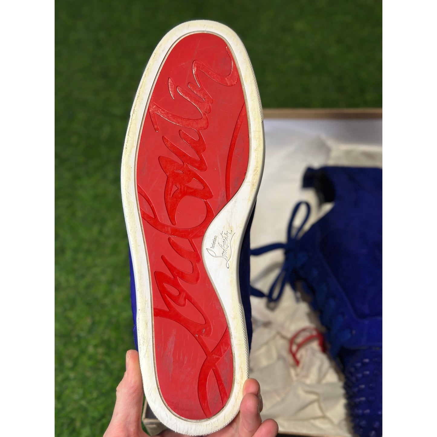 Christian Louboutin Blue Suede Low Top Sneakers | 12.5US
