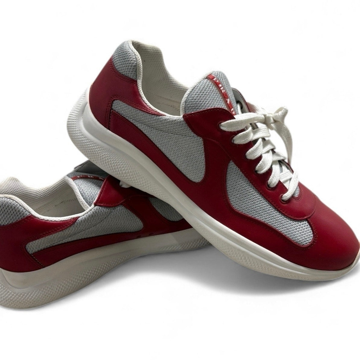 Prada America’s Cup Red / Grey Leather Sneakers | Size 11UK