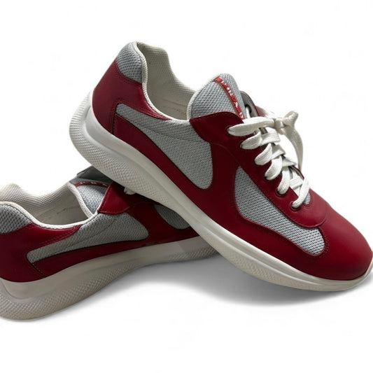 Prada America’s Cup Red / Grey Leather Sneakers | Size 11UK