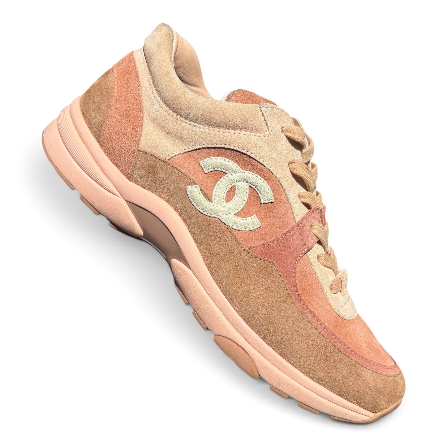 Chanel Nylon Lambskin Suede Calfskin CC Pink Pastel Sneakers