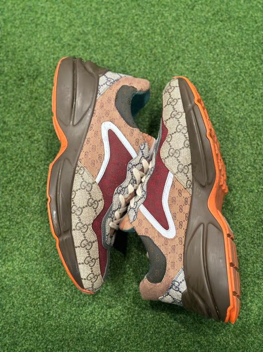 Size 11 - Gucci Rython Orange Brown Monogram Sneakers