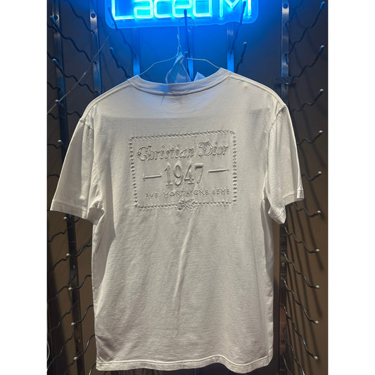 Size Medium - Christian Dior 1947 White Grey Embroidered Tee