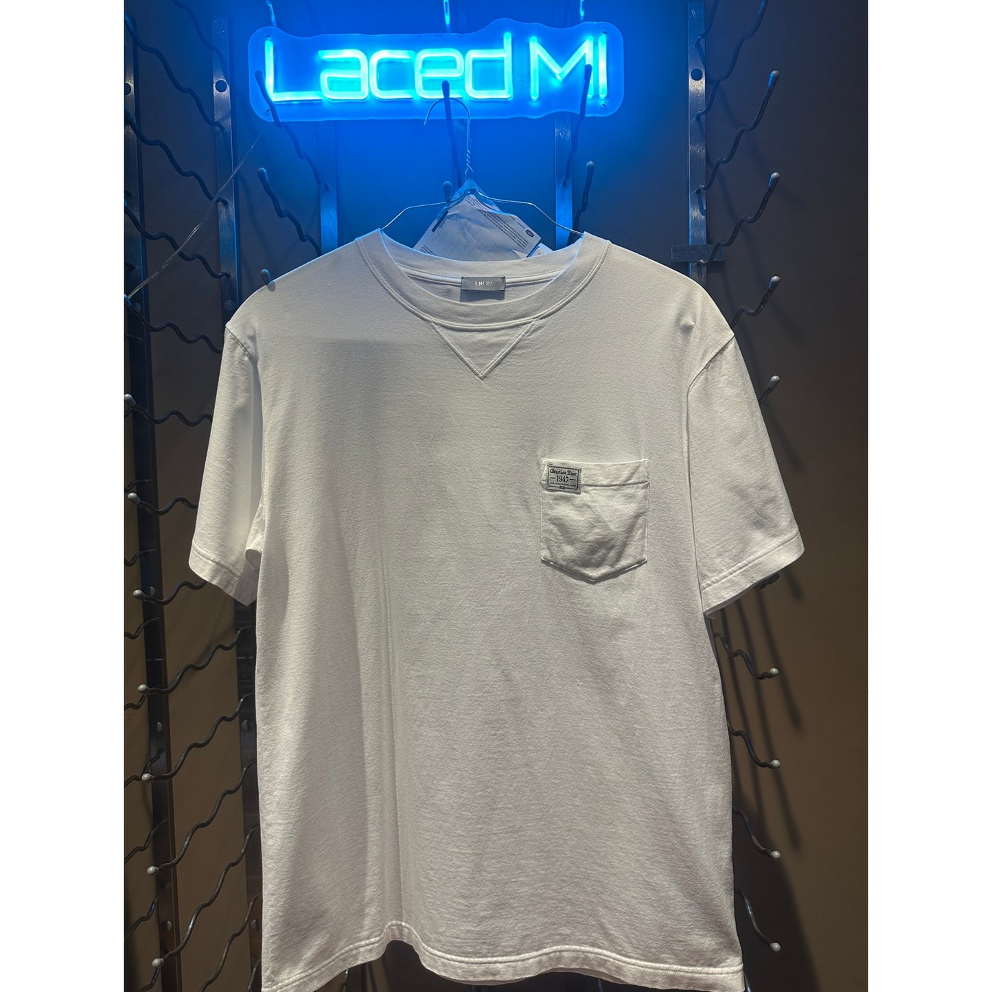 Size Medium - Christian Dior 1947 White Grey Embroidered Tee