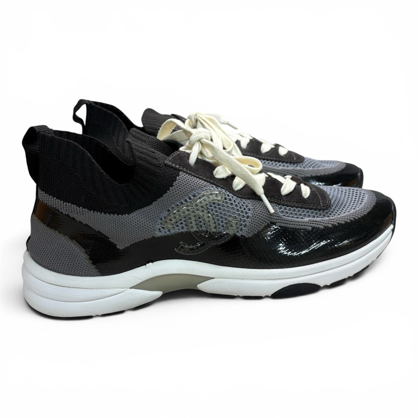 Chanel 22C Men's Black/White/Grey Knit Trainer | Size 45(12)
