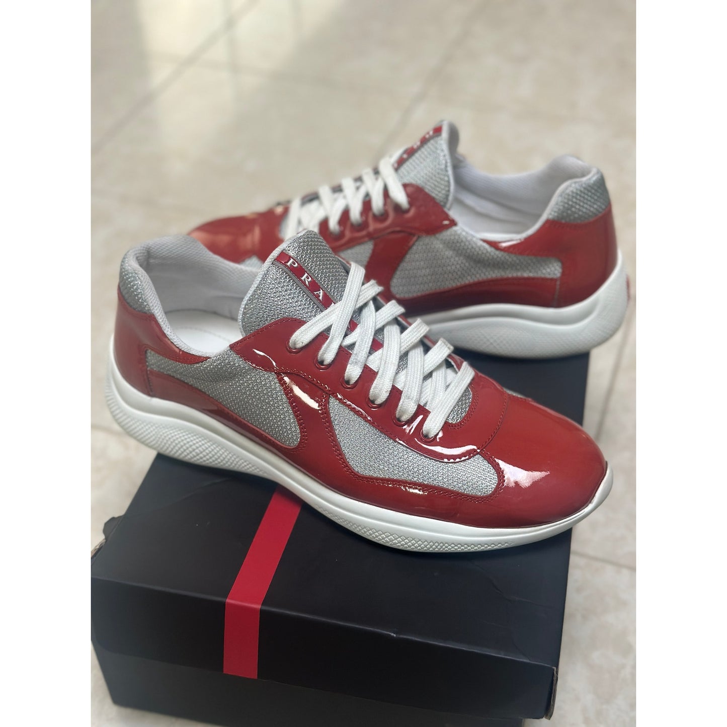 Prada America's Cup Sneakers Reddish Orange | Size 10Uk