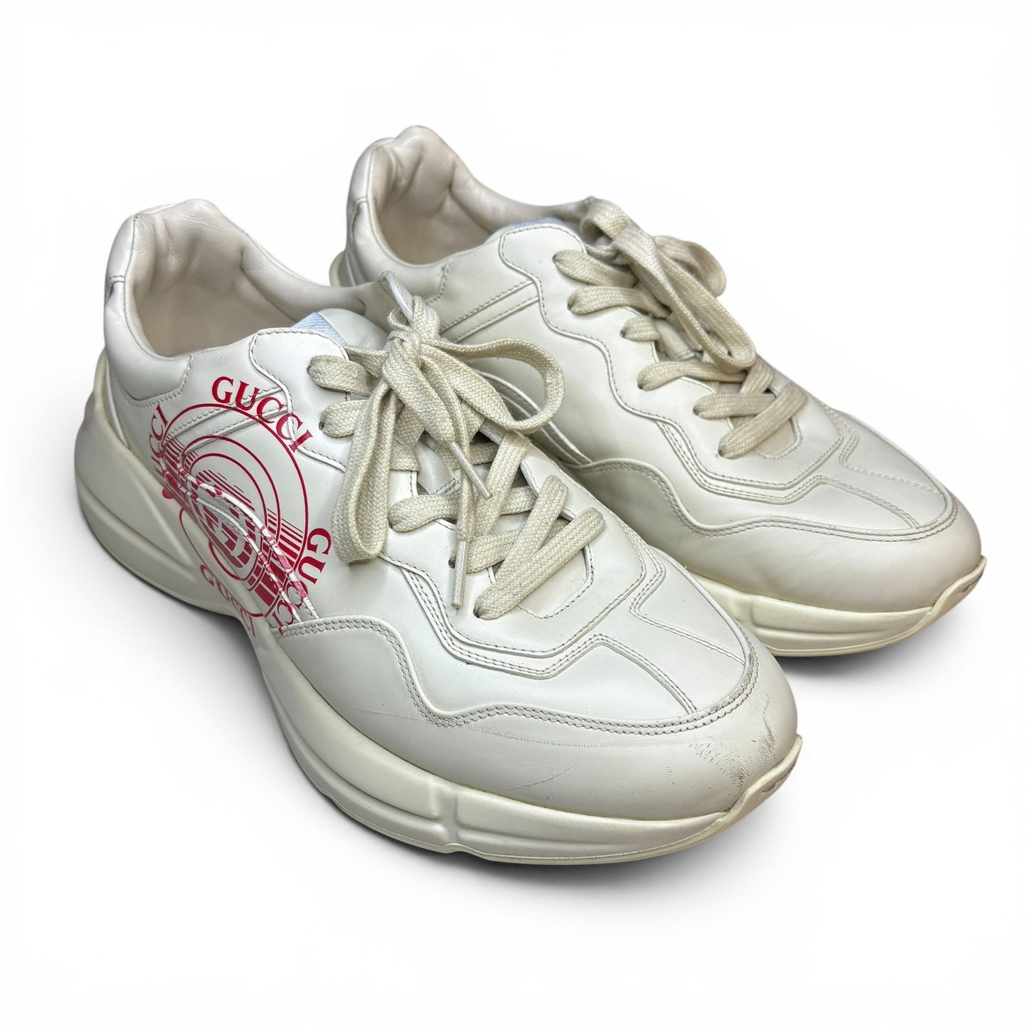 Size 9G  - Gucci Rython Red Logo Beige Sneakers