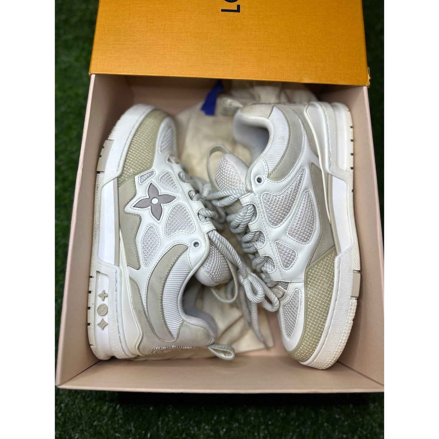 Louis Vuitton LV Skate Sneakers Beige White Leather Suede