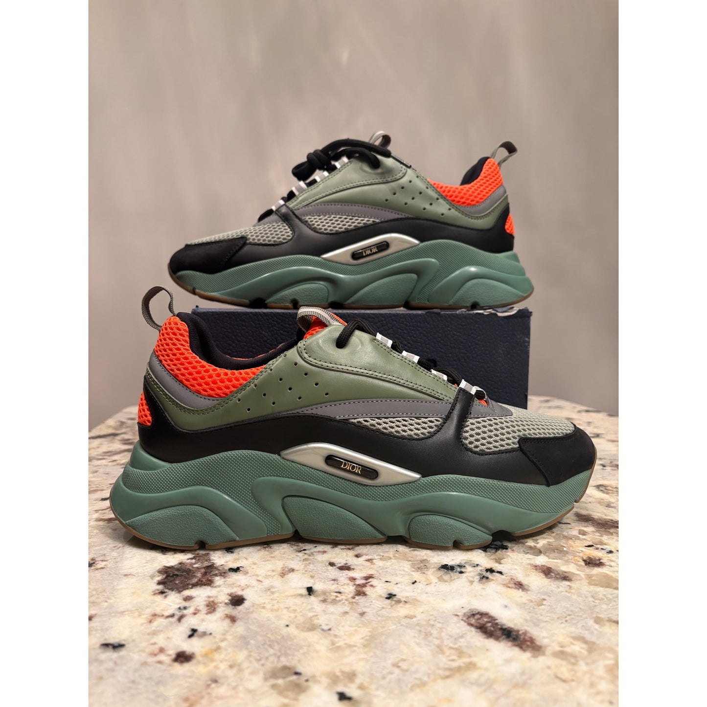 Size 10 - Dior B22 Reflective Khaki Olive Orange Sneakers