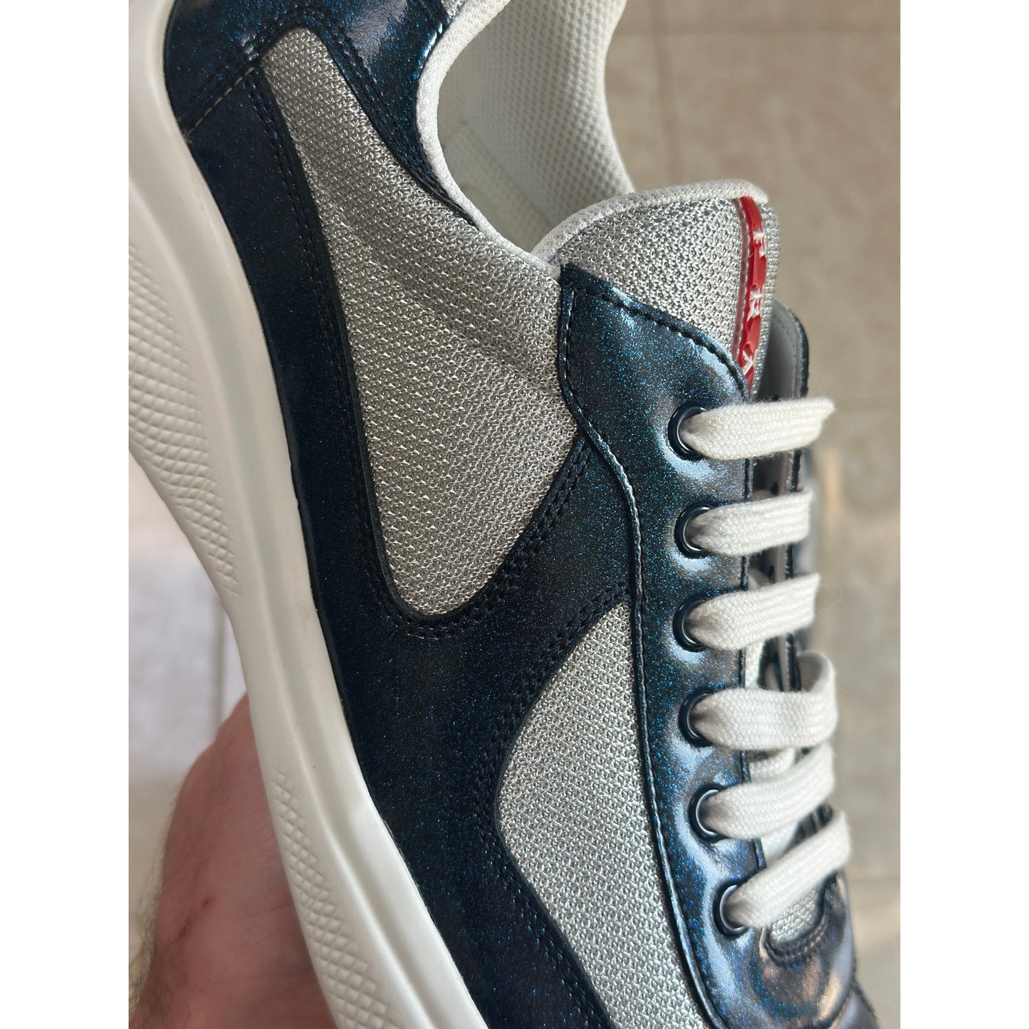 Prada America's Cup Sneakers Blue Glitter Detail | Size 10Uk