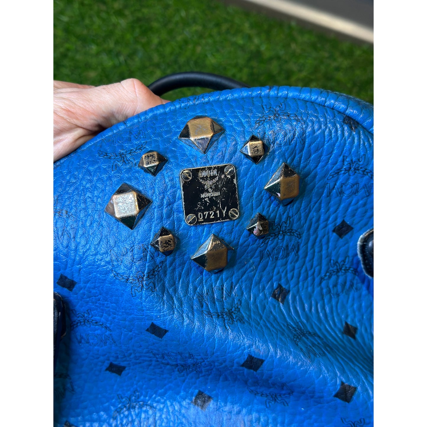 MCM Blue Rockstud Backpack