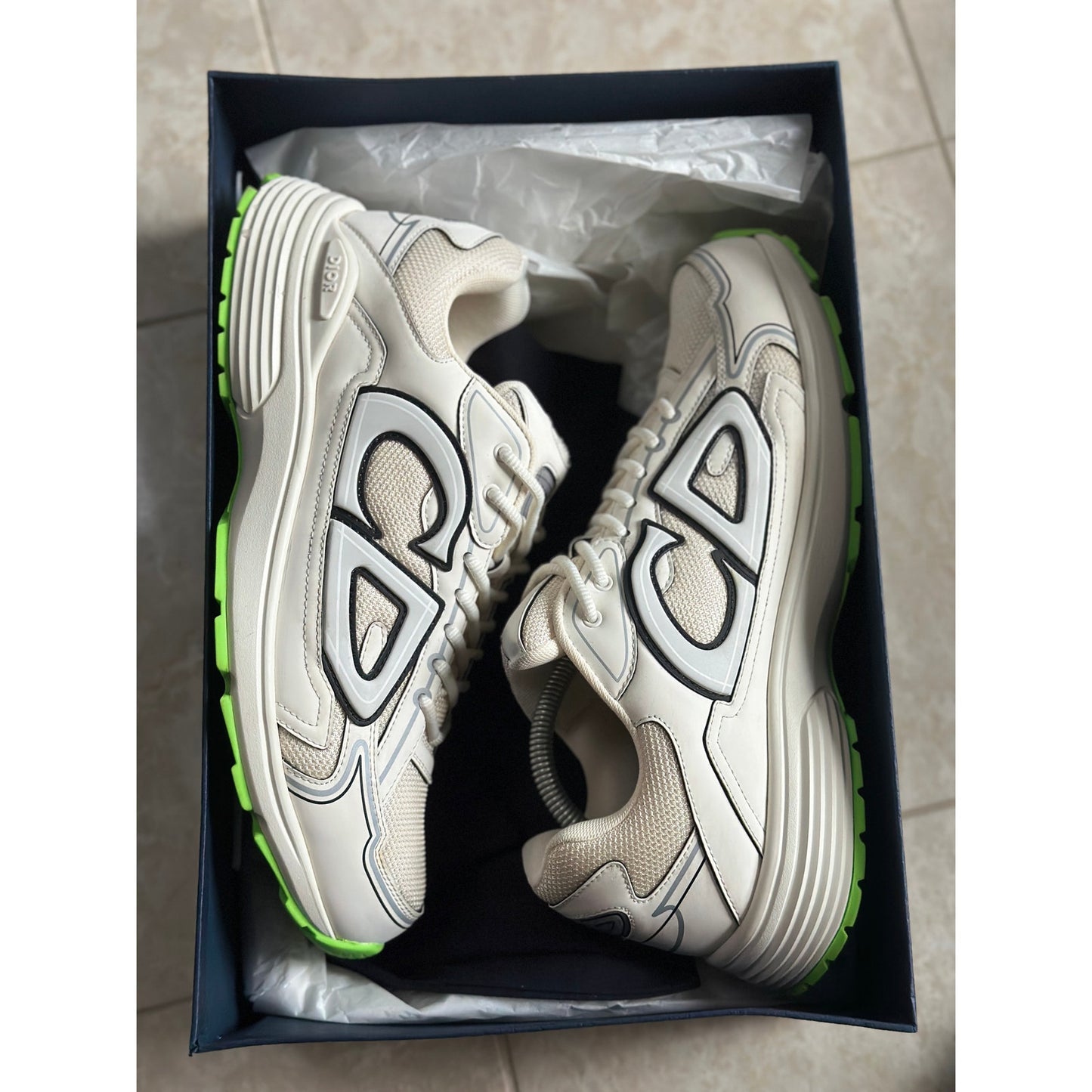 Size 11 - Dior B30 “Cream Green” White Sneaker Green Outsole