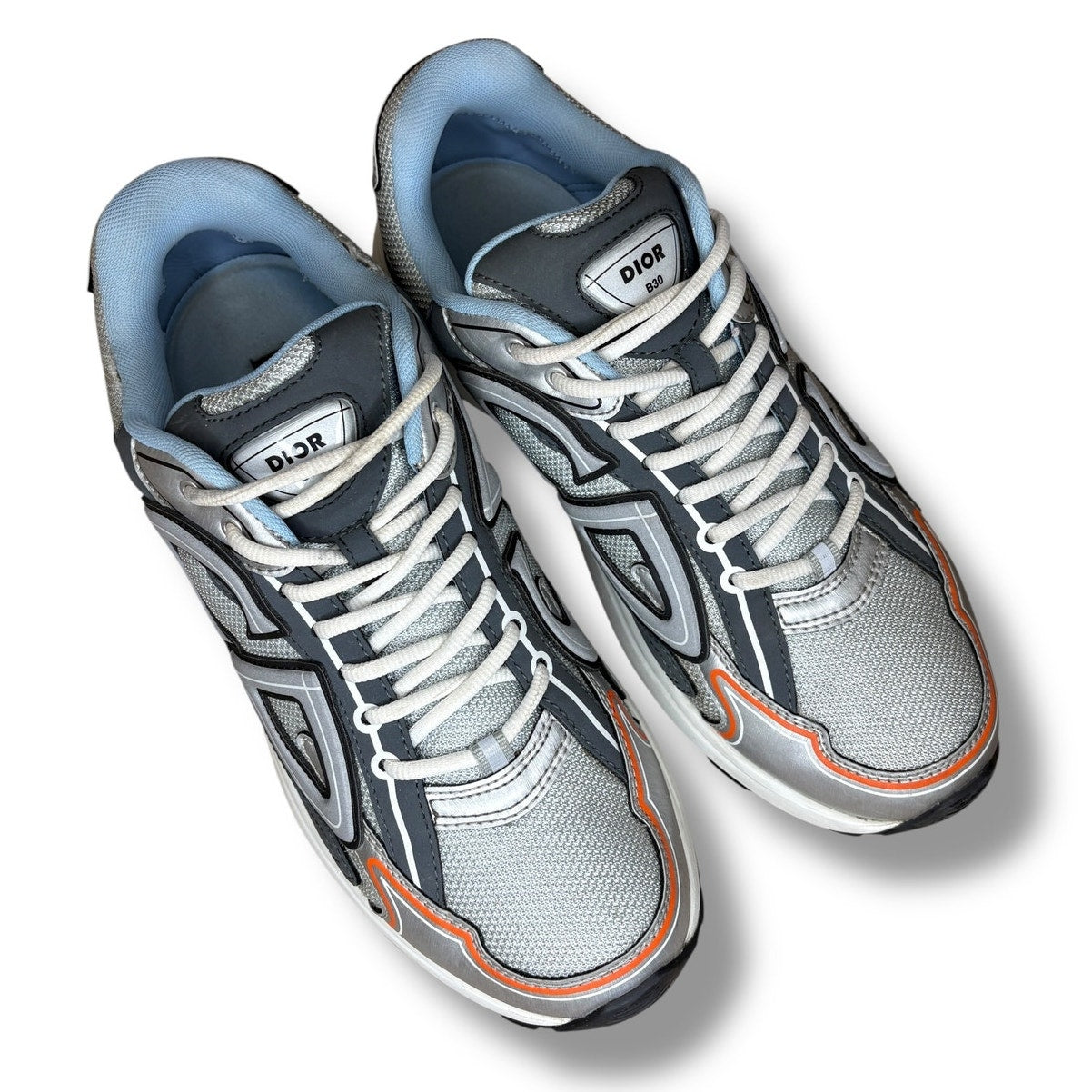Dior B30 Silver Grey Blue Orange Sneakers | Size 44 (11US)