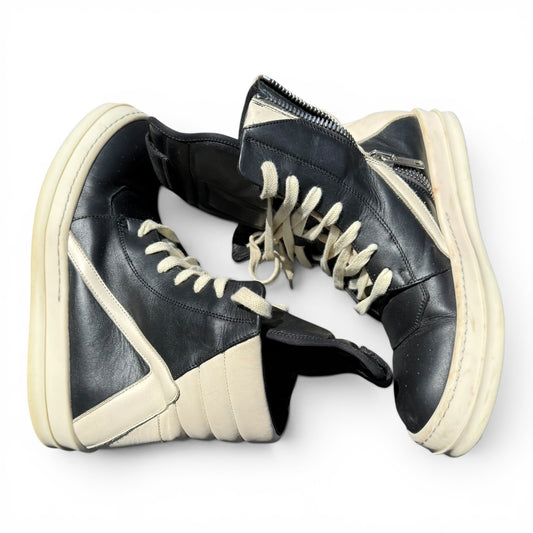 RICK OWENS Black & Off-White Geobasket Sneakers | Size 38EU
