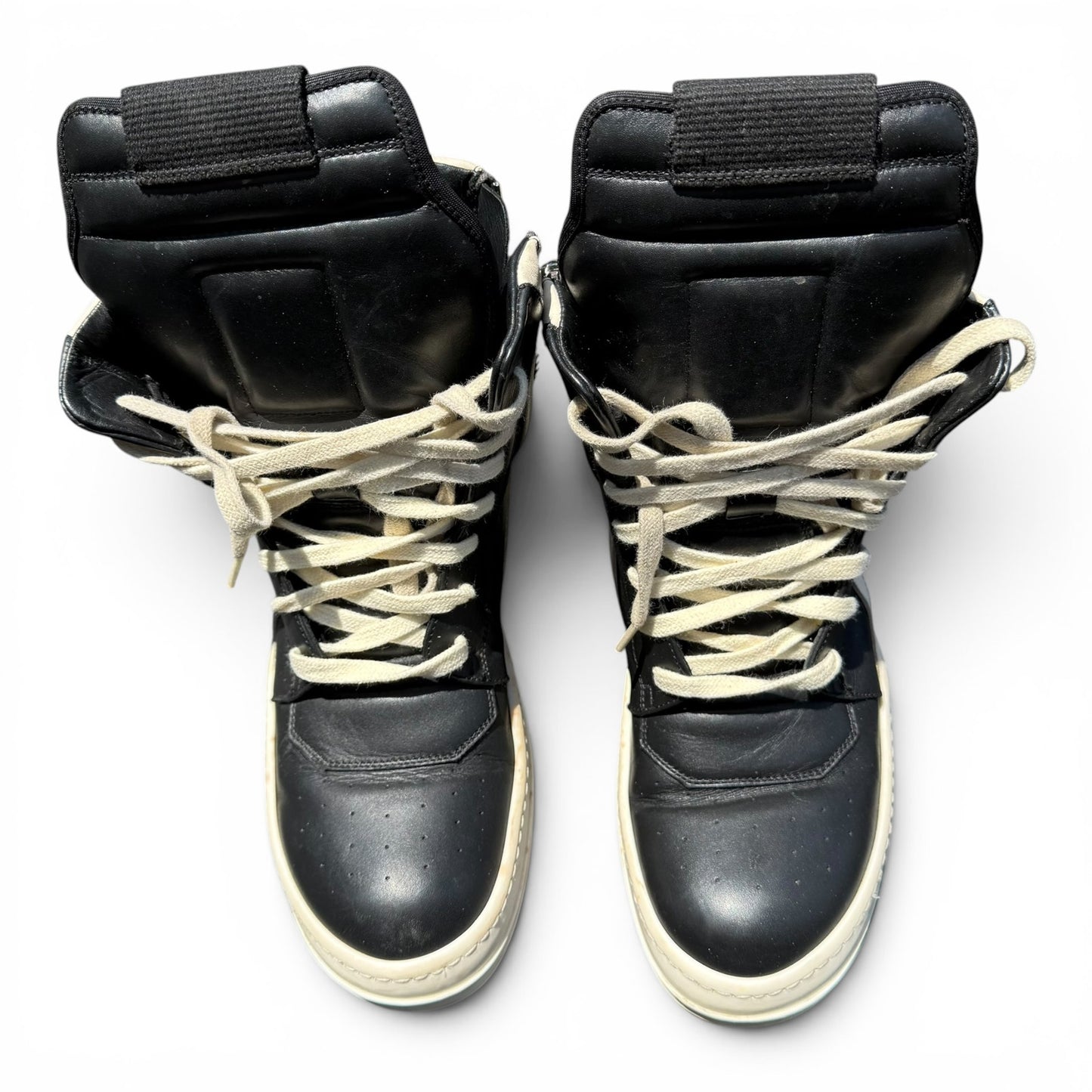 RICK OWENS Black & Off-White Geobasket Sneakers | Size 38EU