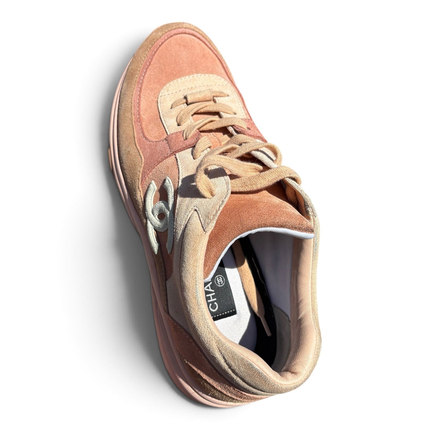 Chanel Nylon Lambskin Suede Calfskin CC Pink Pastel Sneakers