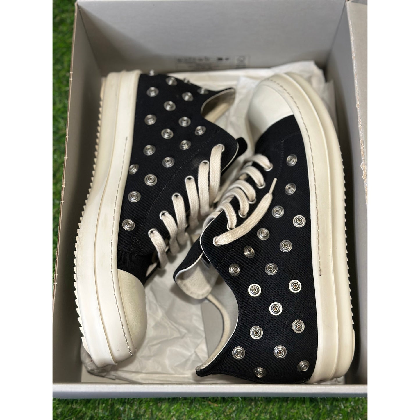 Size 11 - Rick Owens DRKSHDW Low Sneaks Eyelet Black Milk