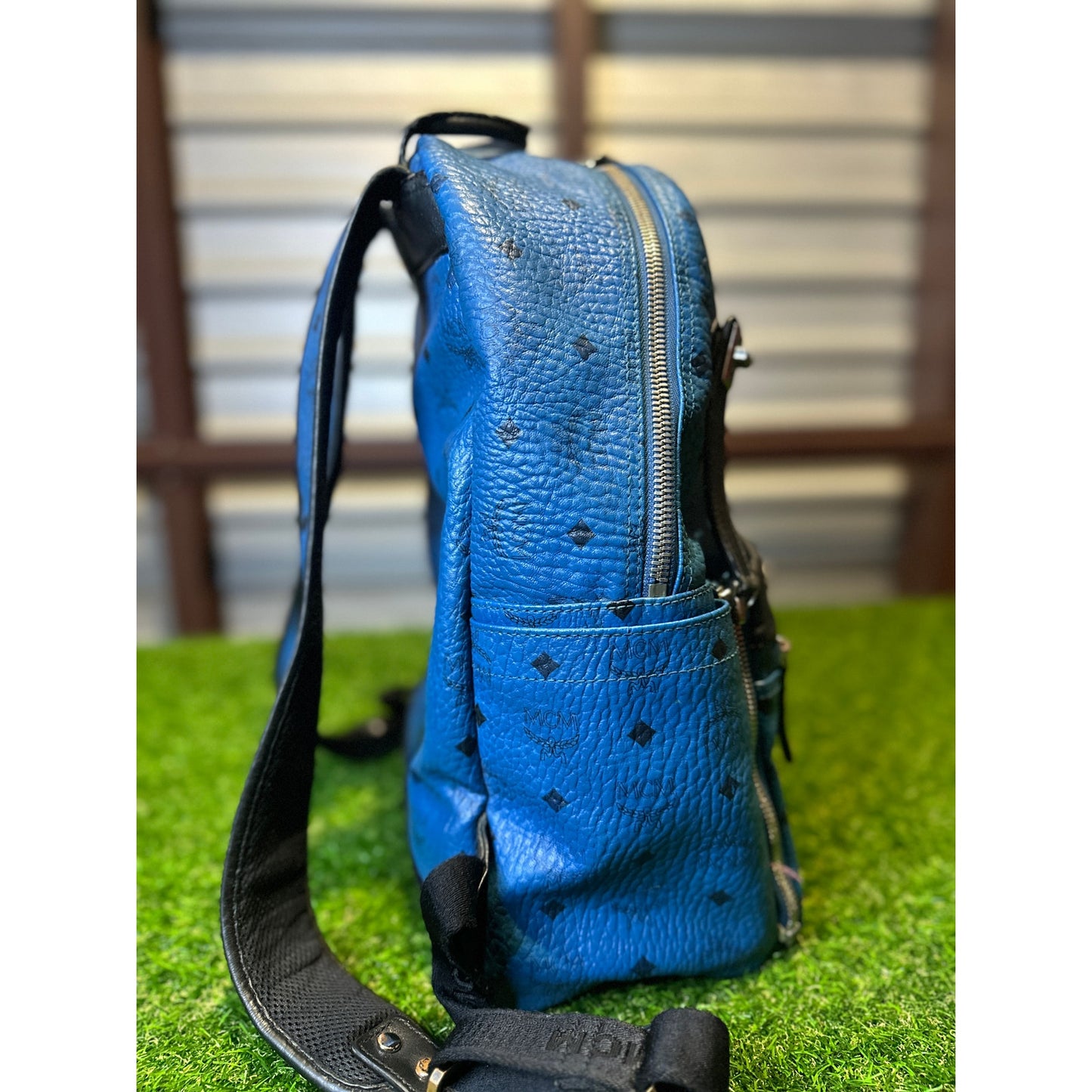 MCM Blue Rockstud Backpack