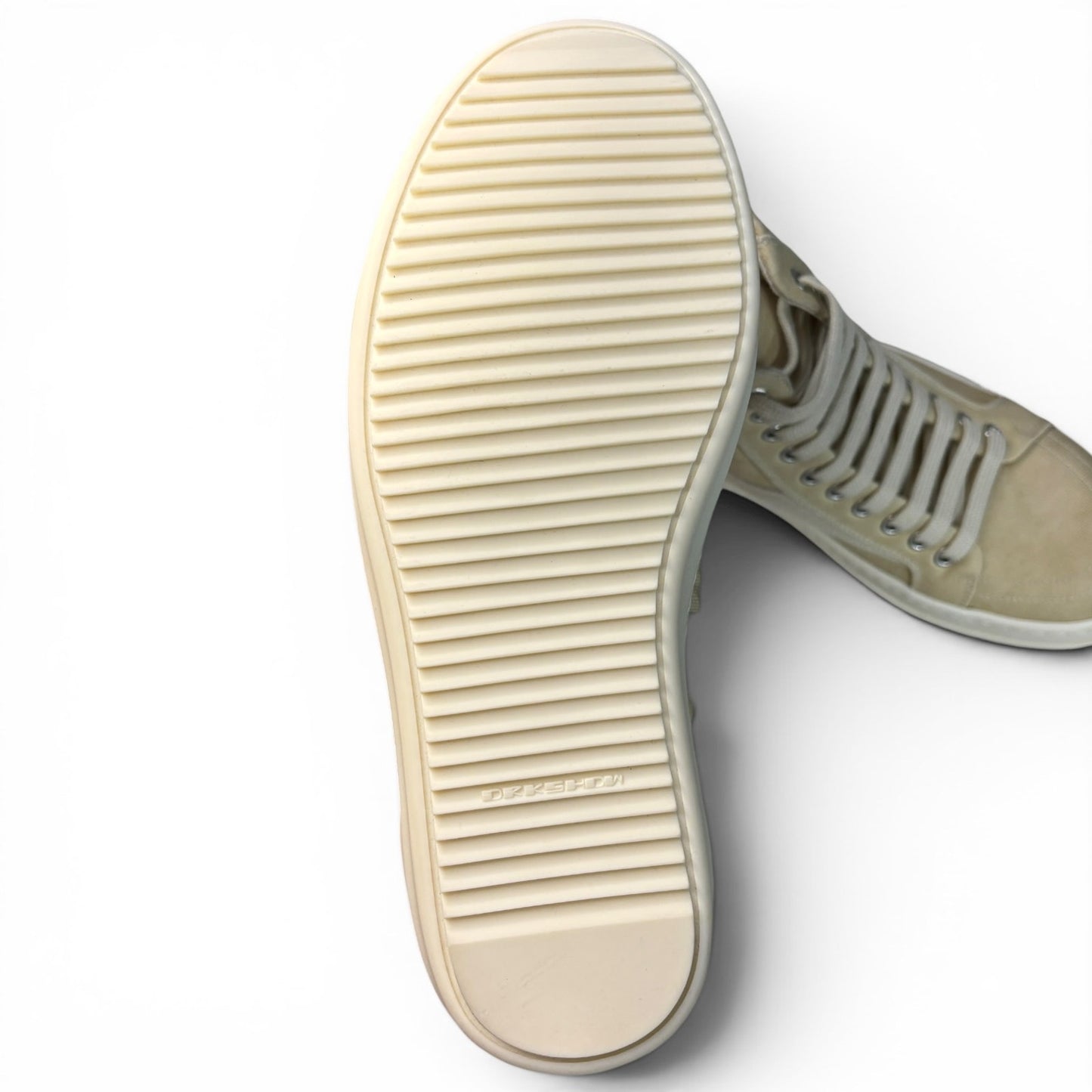 Rick Owens Beige & White Vintage High Top Sneakers | Size 45