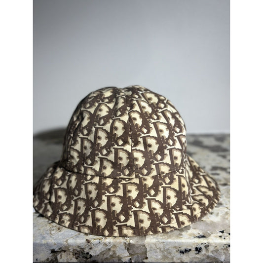 Vintage 80s Brown Cream Christian Dior Monogram Bucket Hat