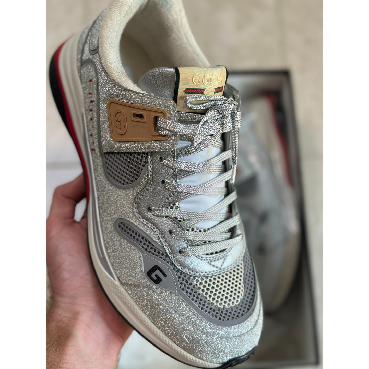 Gucci Men's Ultrapace Glitter Low Top Sneakers | Size 9.5 US