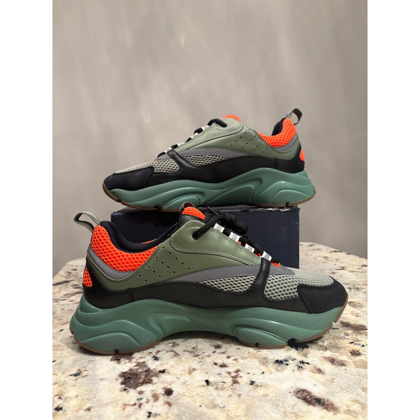 Size 10 - Dior B22 Reflective Khaki Olive Orange Sneakers
