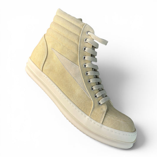 Rick Owens Beige & White Vintage High Top Sneakers | Size 45