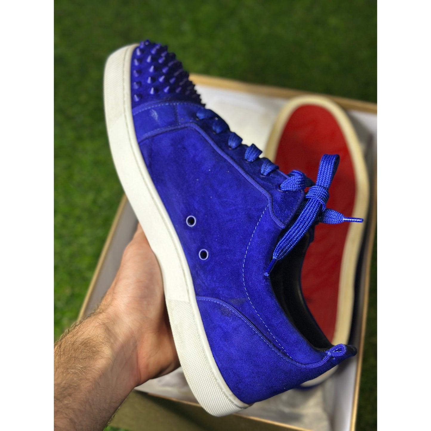 Christian Louboutin Blue Suede Low Top Sneakers | 12.5US