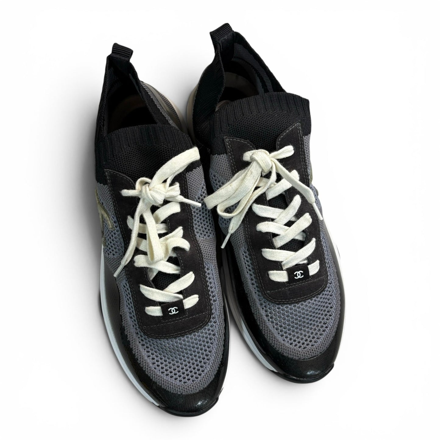 Chanel 22C Men's Black/White/Grey Knit Trainer | Size 45(12)