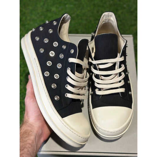 Size 11 - Rick Owens DRKSHDW Low Sneaks Eyelet Black Milk
