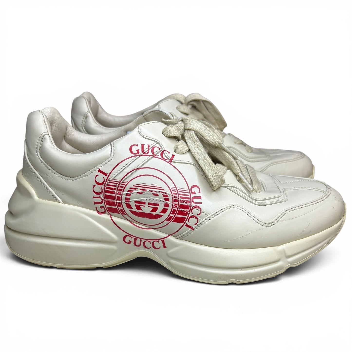 Size 9G  - Gucci Rython Red Logo Beige Sneakers