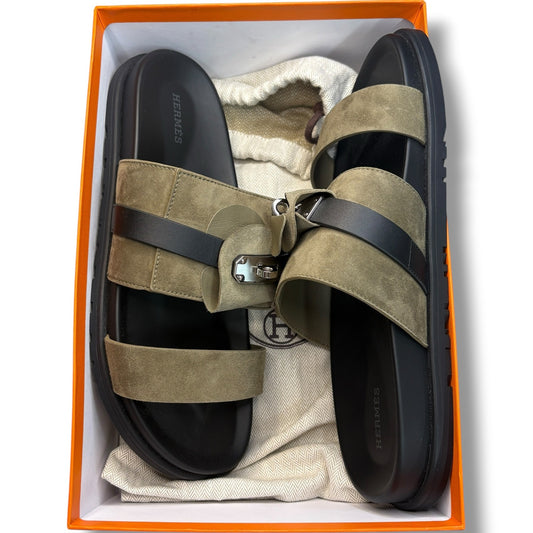 Hermès Jackson sandals in Vert Toundra suede goatskin 9.5US