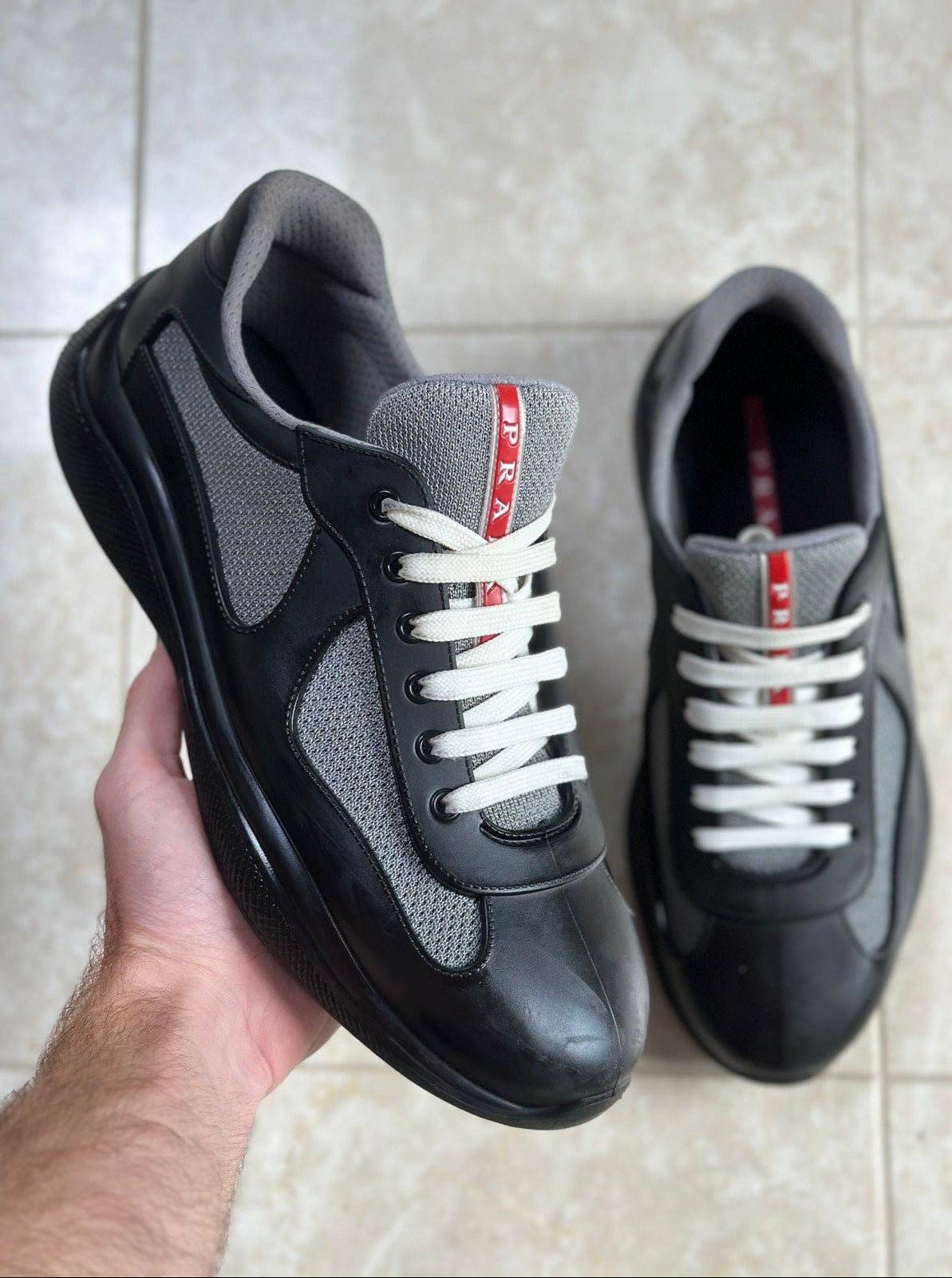 Size 10 - Prada America's Cup Black Soft rubber and bike fabric sneakers