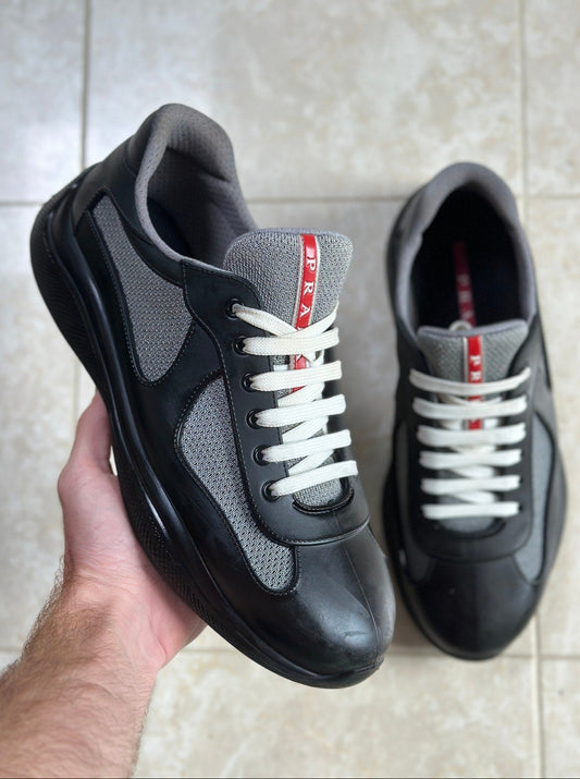 Size 10 - Prada America's Cup Black Soft rubber and bike fabric sneakers